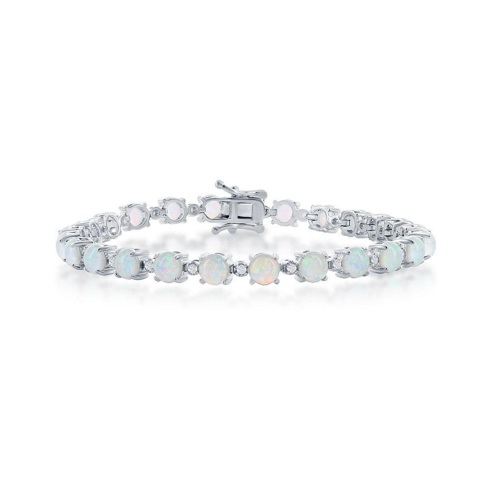 Sterling Silver Alternating Round White Opal & CZ Tennis Bracelet - Johnny Dang & Co