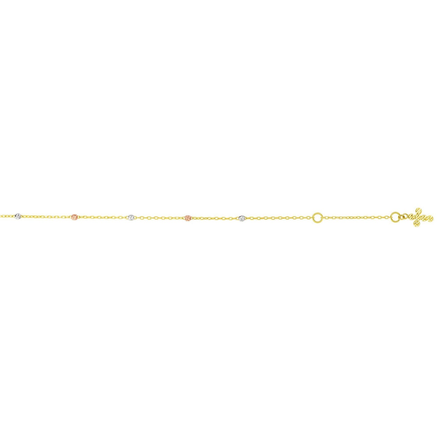 14K Tri-color Gold Diamond Cut Dangle Cross Anklet - Johnny Dang & Co