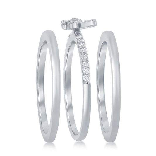 Sterling Silver 3-PC Micro Pave CZ Butterfly Ring - Johnny Dang & Co