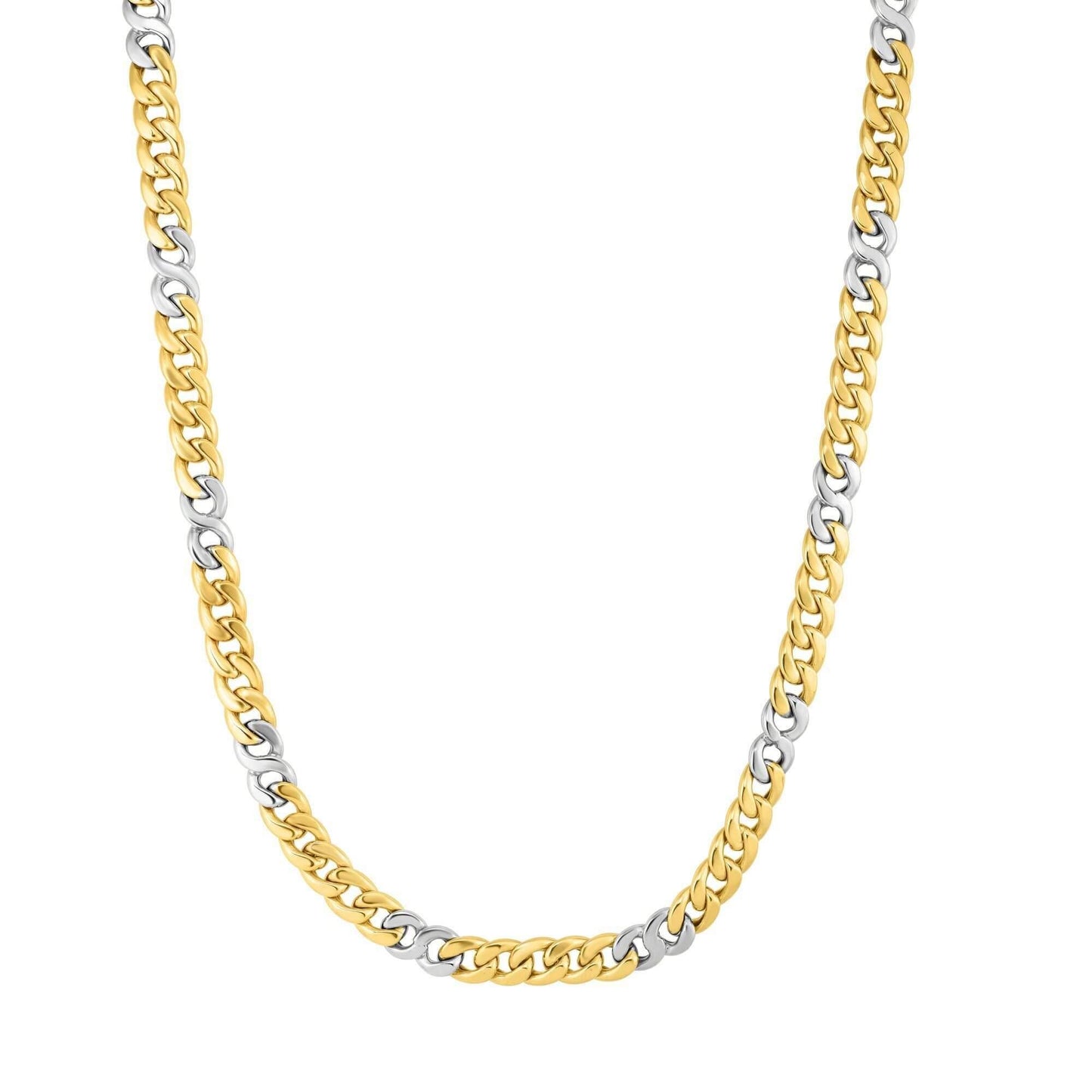 14kt Gold 22 inches Yellow+White Finish 7mm Shiny Oval Fancy Link Necklace with Lobster Clasp - Johnny Dang & Co