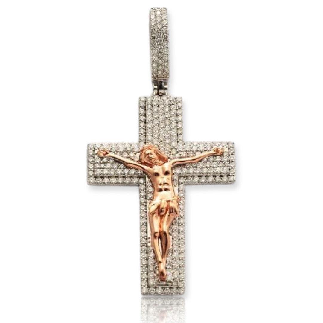 14KR+W 3.75CTW DIAMOND CROSS WITH JESUS - Johnny Dang & Co
