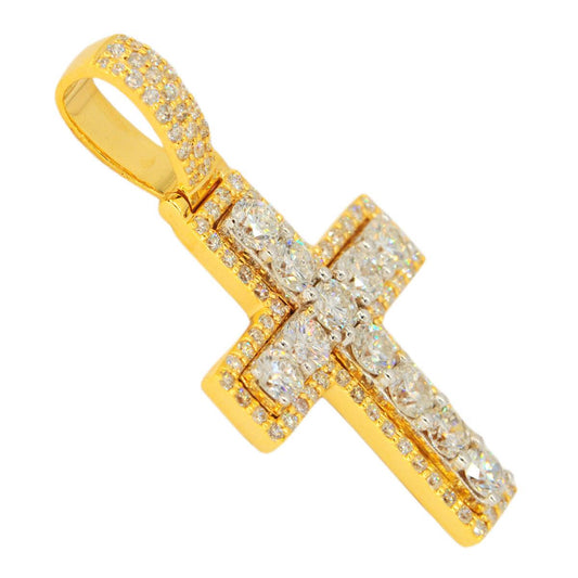 14K 3.5 CTTW DIAMOND 2-TONE SINGLE ROW CROSS - Johnny Dang & Co