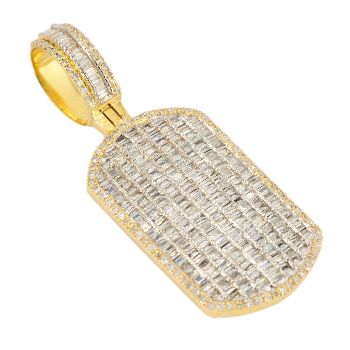 10k Yellow Gold Baguette Diamond Dog Tag 1.66ct - Johnny Dang & Co