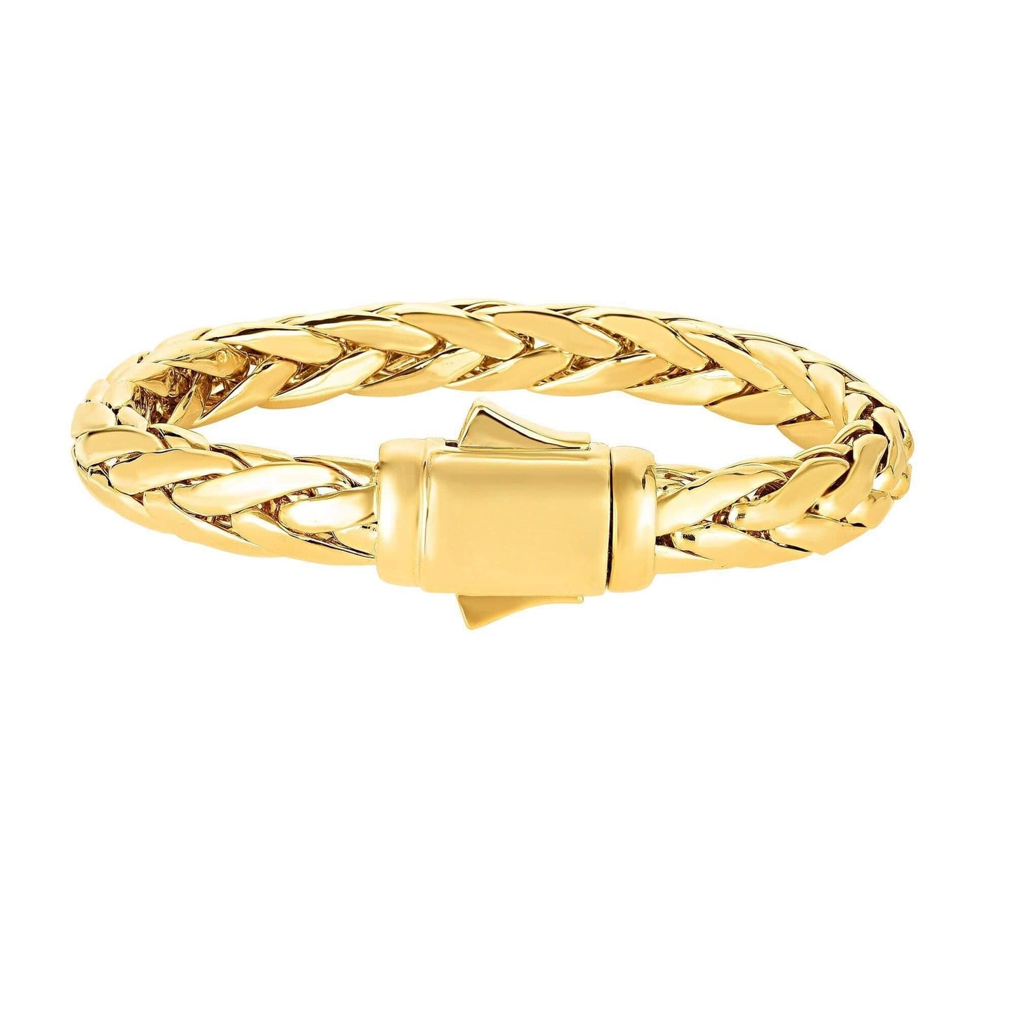 14kt Gold Heritage 8.5 inches Yellow Finish 9.8mm Shiny Dome Woven Bracelet with Box Clasp - Johnny Dang & Co