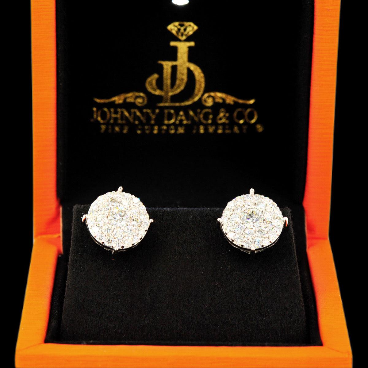 JDTK-CL1180W- 14K 2.2 CTTW DIAMOND CLUSTER MICRO PAVE EARRINGS - Johnny Dang & Co