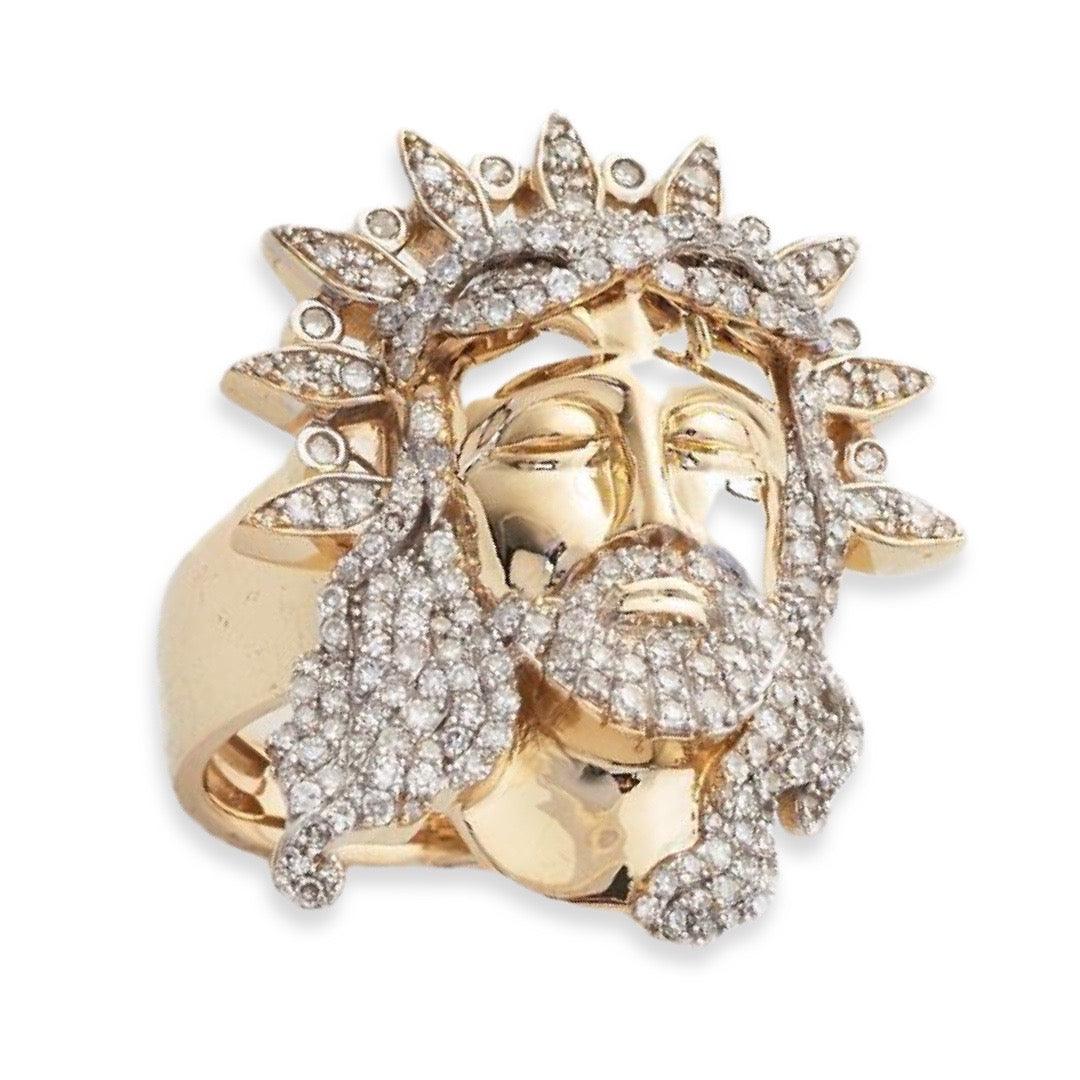 10KY 1.15CTW DIAMOND JESUS HEAD MENS RING - Johnny Dang & Co
