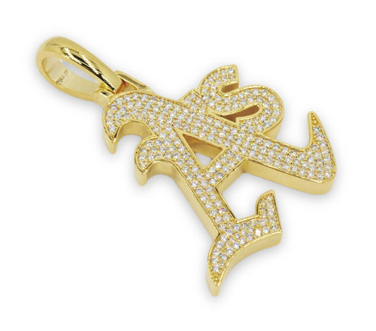 Custom Your Own Logo 10k Gold and VVS Diamond "A’s" Style Logo Pendant 2" X 1.5" - Johnny Dang & Co