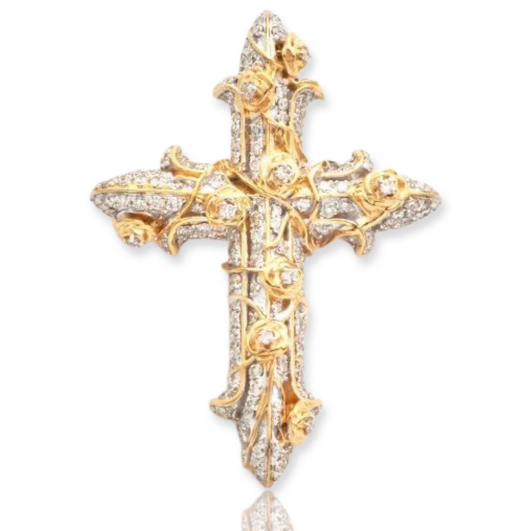14KY 1.25CTW DIAMOND CROSS WITH ROSES - Johnny Dang & Co