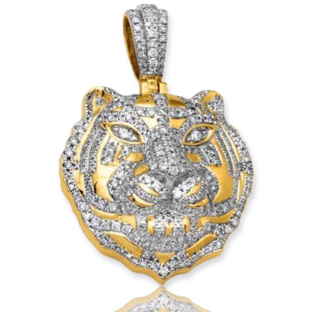 14KY 1.35CTW DIAMOND TIGER HEAD PENDANT - Johnny Dang & Co