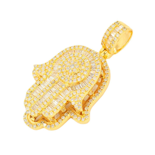 14KY 3.65CTW DIAMOND HAMZA PENDANT - ROUND CLUSTER - Johnny Dang & Co