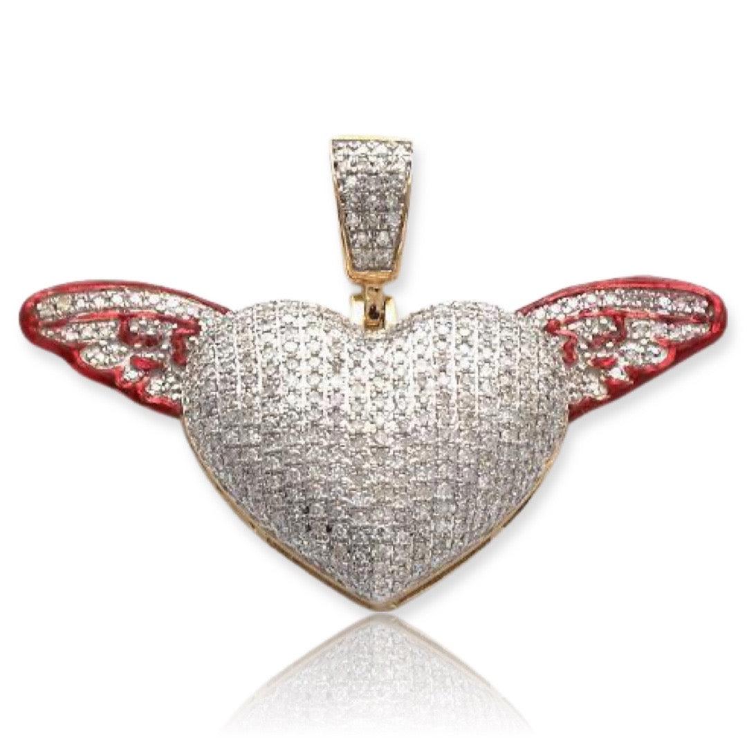 10KY 1.05CTW DIAMOND HEART PENDANT W/ RED ENAMEL W - Johnny Dang & Co