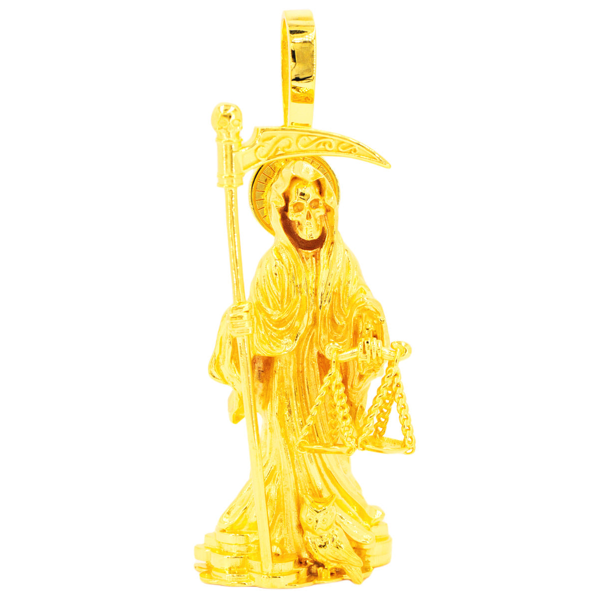 Big real 14k yellow Gold santa muerte grim reaper pendant angel of death  2.75