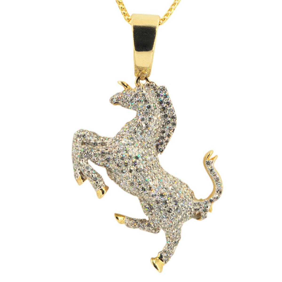 10k Yellow Gold 4.56ctw Majestic Prancing Horse Pendant - Johnny Dang & Co