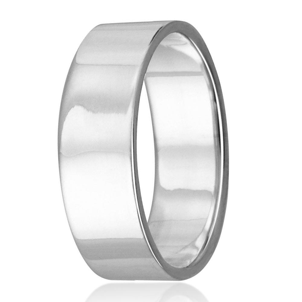 High Polished 925 Sterling Silver Plain Wedding Band Flat Ring - 8MM