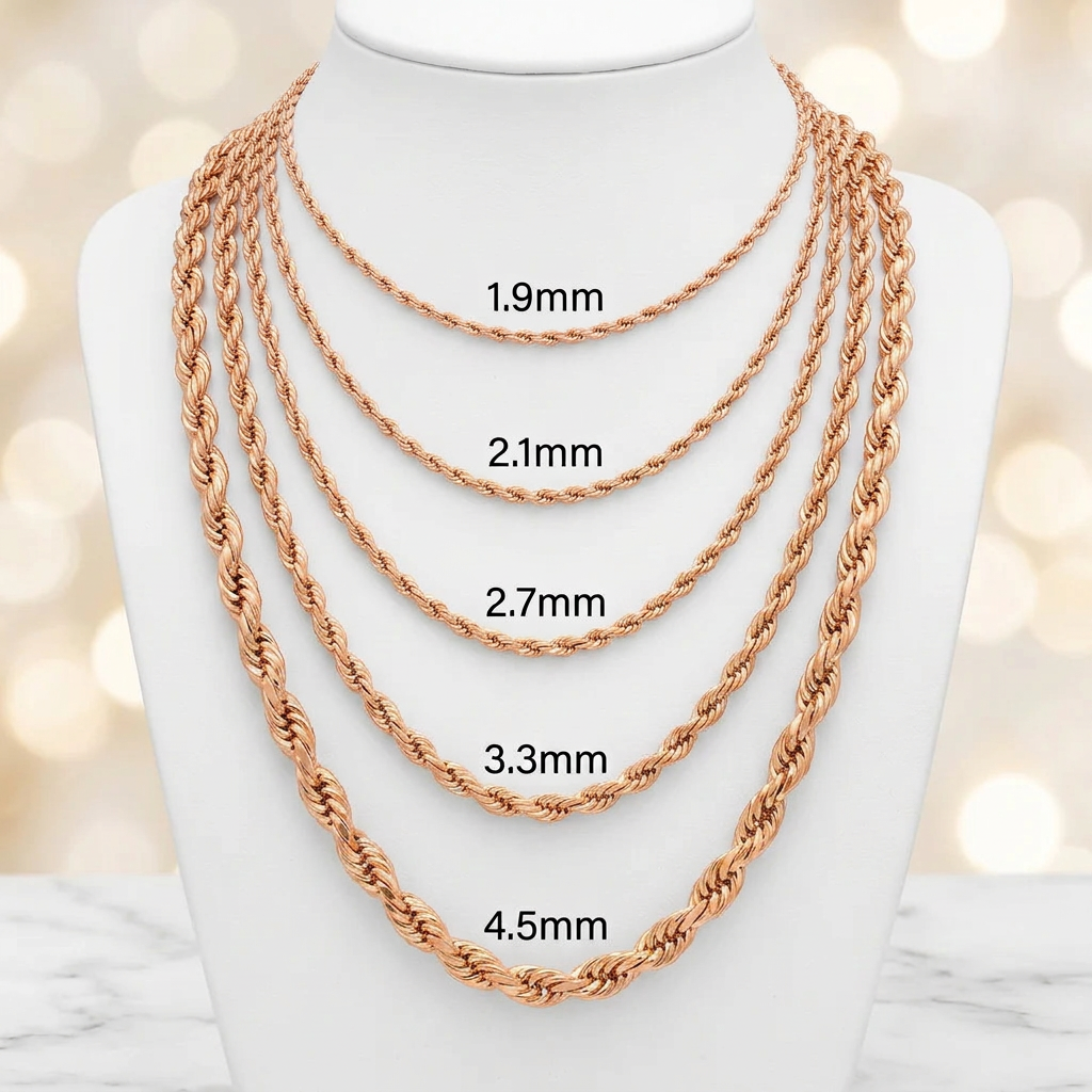 14K Gold Hollow Quint Rope Chains
