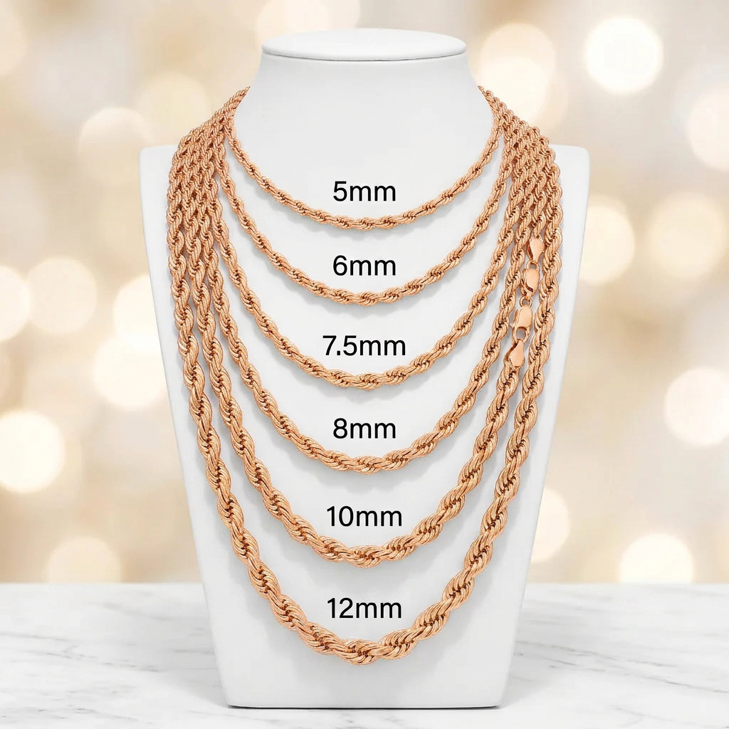 14K Gold Hollow Quint Rope Chains