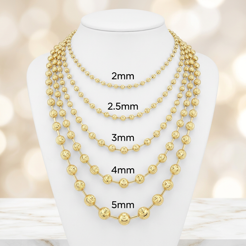 14KT Gold Diamond Cut Moon Bead & Bar