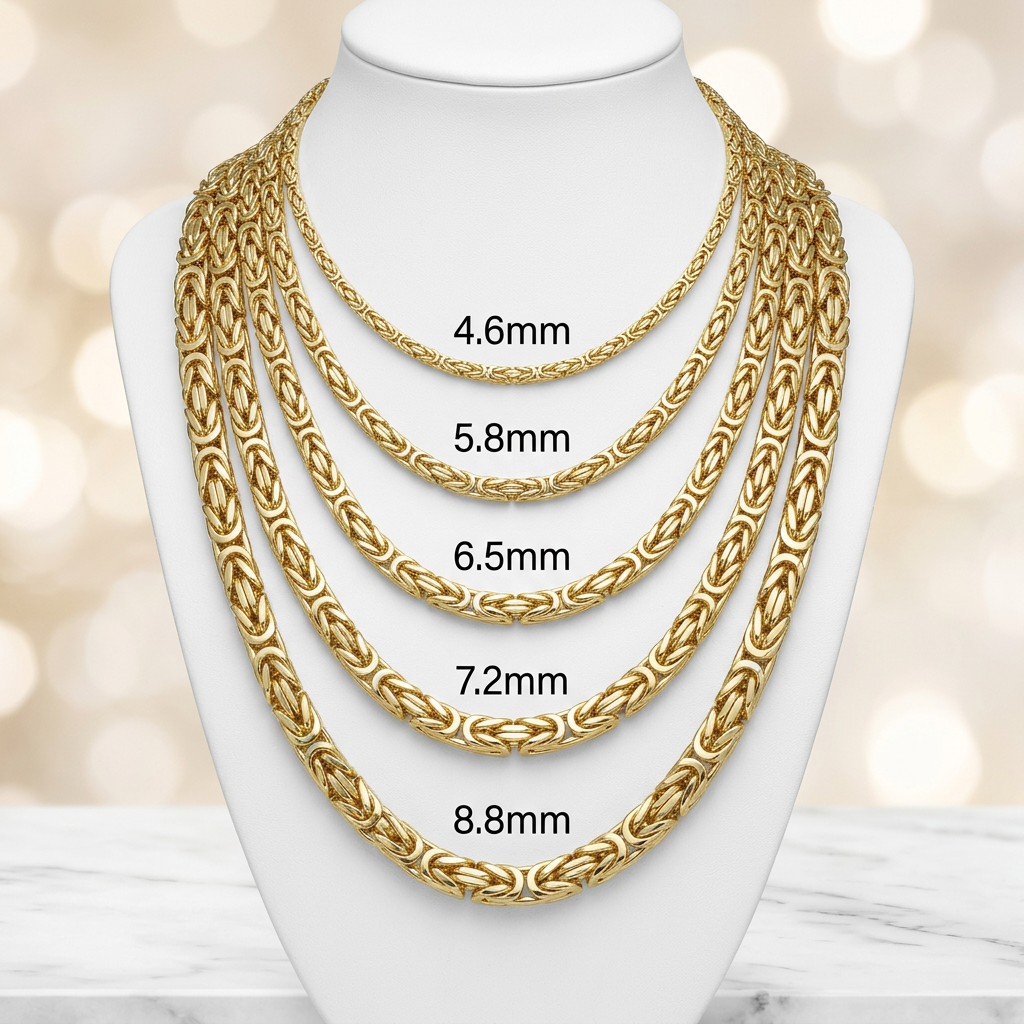 14KT Gold Solid Byzantine Chains