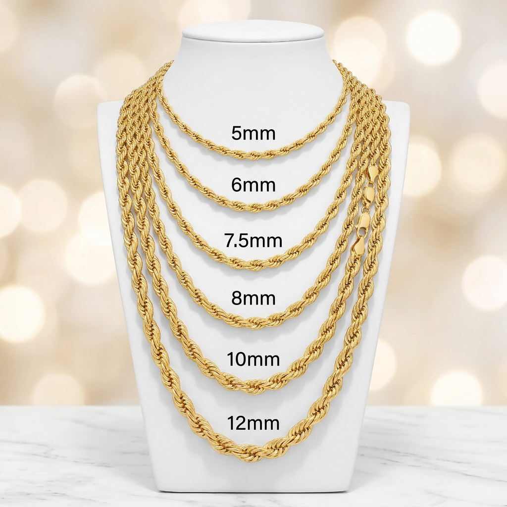 14K Gold Hollow Quint Rope Chains