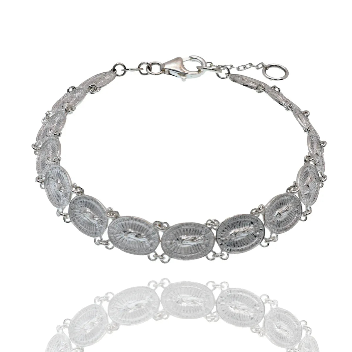 High Polished 925 Sterling Silver Our Lady of Guadalupe 7.5mm Link Adjustable Bracelet