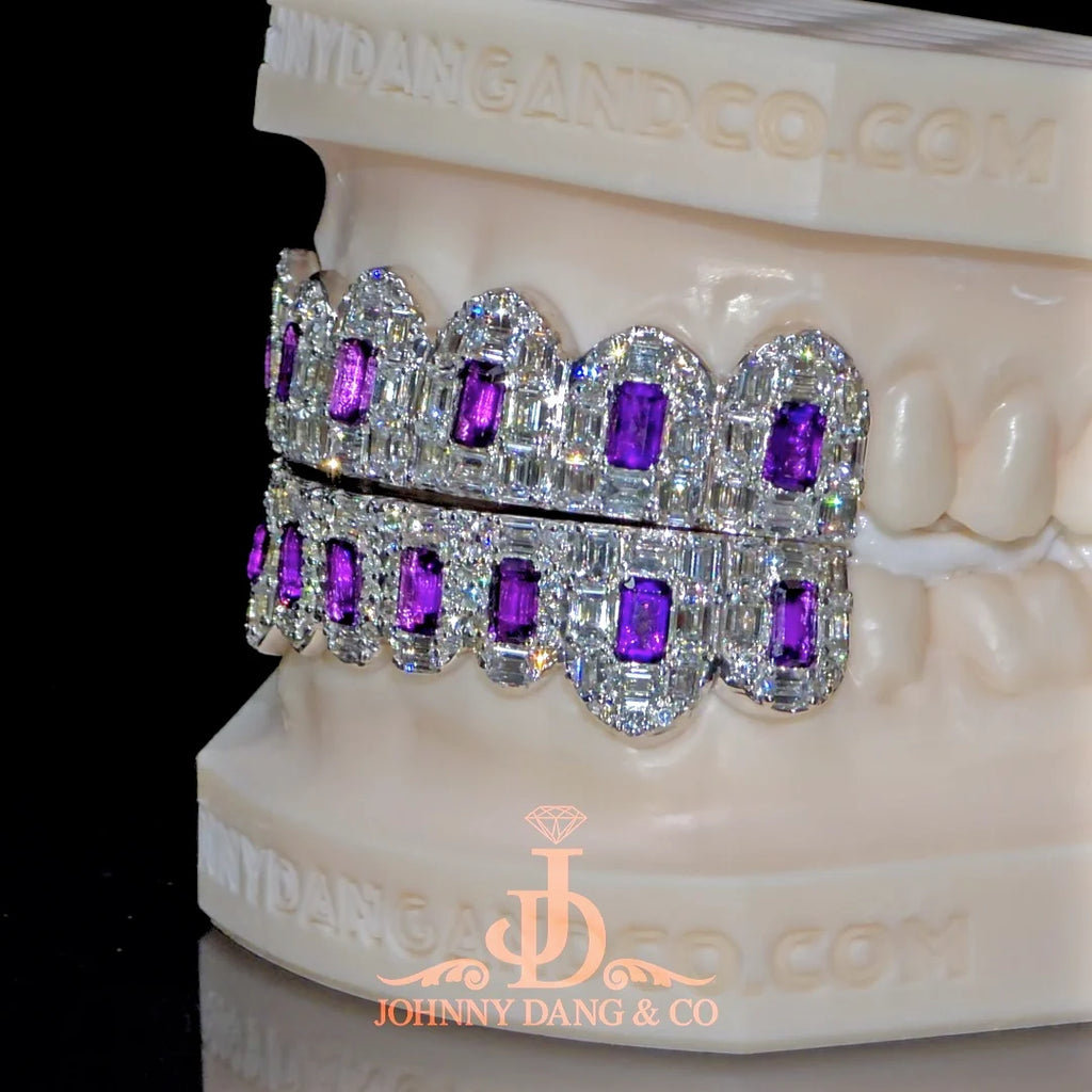 JDWR-2026-32 Flawless Royal Emerald Prong Set Grillz White Gold (Pullouts)