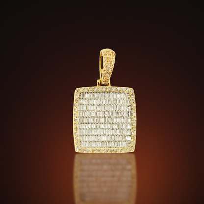 10k Yellow Gold 1.75CTW Round and Baguette Diamond Square Pendant