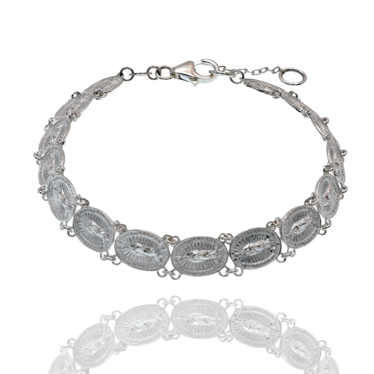 High Polished 925 Sterling Silver Our Lady of Guadalupe 7.5mm Link Adjustable Bracelet