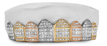 JDTK- GV1020-Tri Colors Yellow, White,Rose Honeycomb Prong / INVISBALE Set Diamond Grill - Johnny Dang & Co