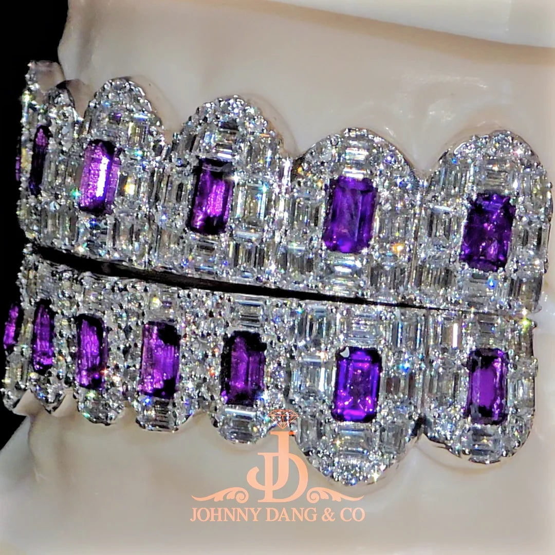 JDWR-2026-32 Flawless Royal Emerald Prong Set Grillz White Gold (Pullouts)