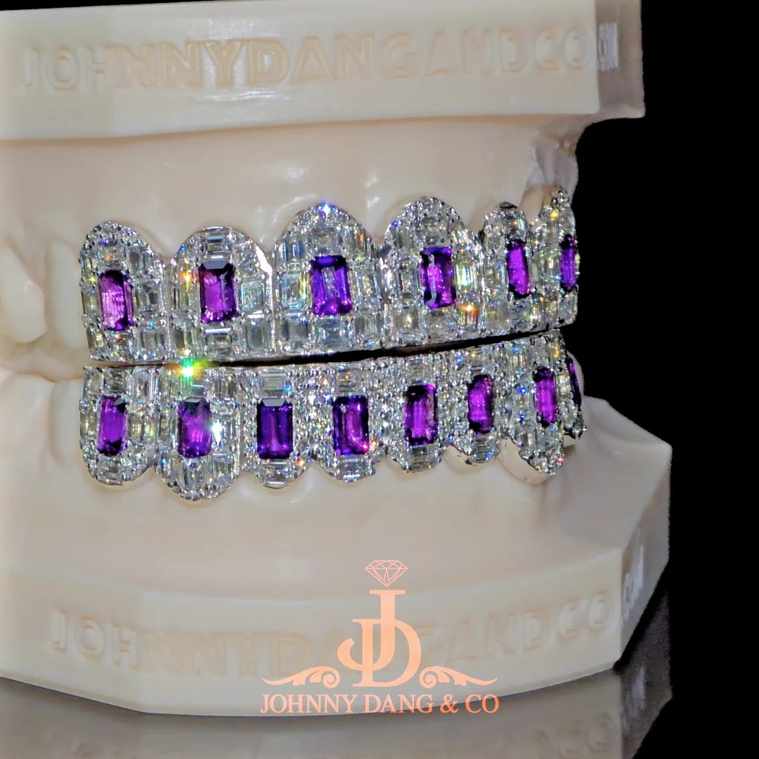 JDWR-2026-32 Flawless Royal Emerald Prong Set Grillz White Gold (Pullouts)