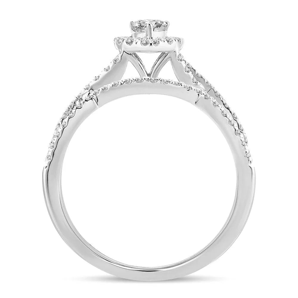 14K 0.75 Fancy Cut Bridal Ring with Certified center - Johnny Dang & Co