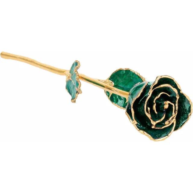 JDSP61-9055 - Lacquered Sparkle Emerald Colored Rose with Gold Trim - Johnny Dang & Co