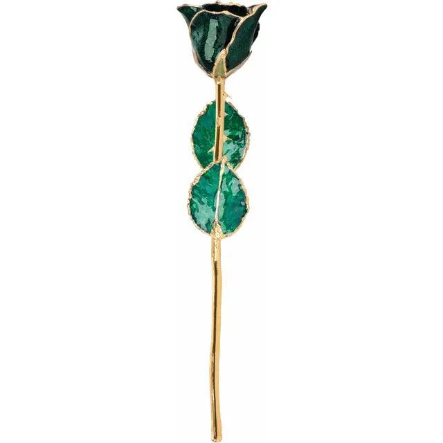 JDSP61-9055 - Lacquered Sparkle Emerald Colored Rose with Gold Trim - Johnny Dang & Co