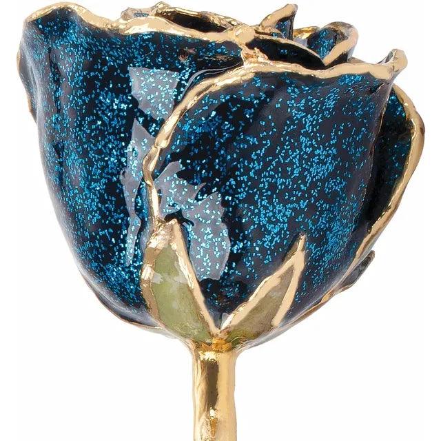 JDSP61-9046 - Lacquered Sparkle Blue Colored Rose with Gold Trim - Johnny Dang & Co