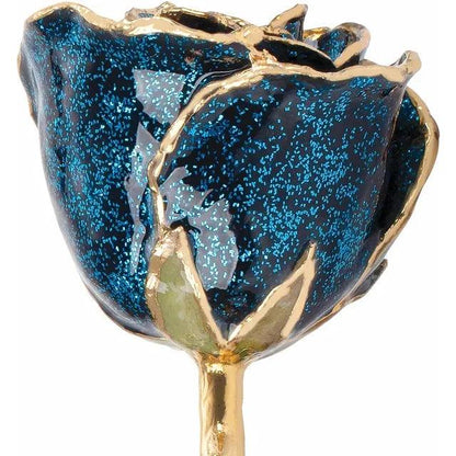 JDSP61-9046 - Lacquered Sparkle Blue Colored Rose with Gold Trim - Johnny Dang & Co