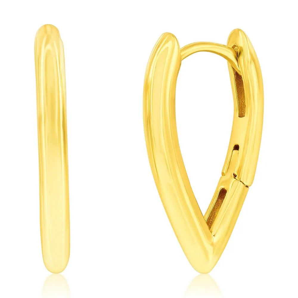 Sterling Silver, 'V' Shaped Hoop Earrings - Gold Plated - Johnny Dang & Co