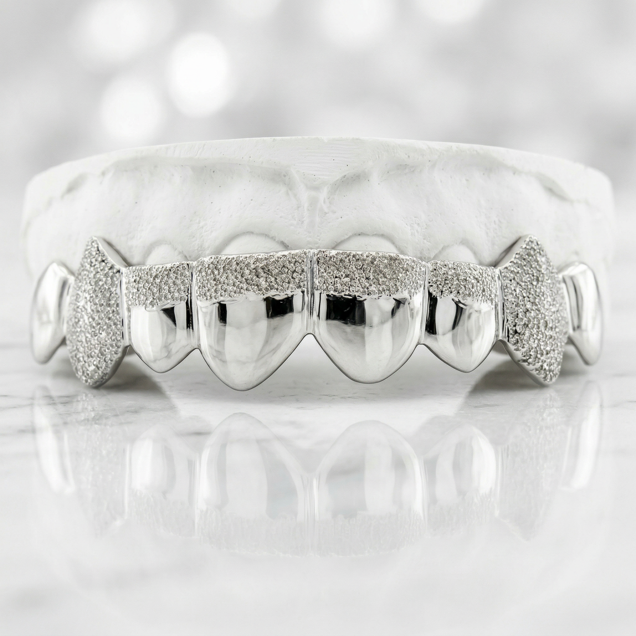 Bottom 14K Gold Diamond Dot cut and high polish Grill