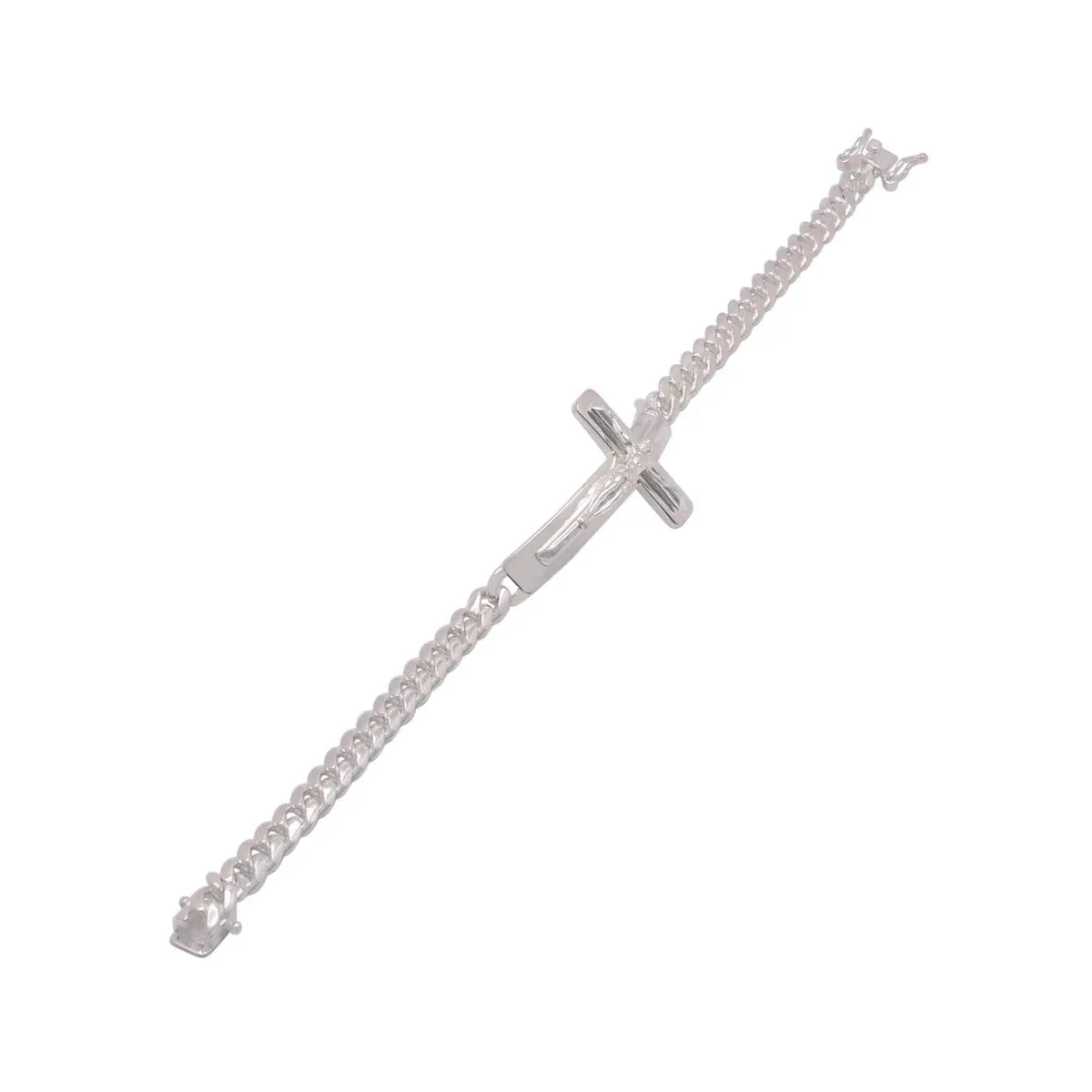 925 Sterling Silver Curb 6.1mm Jesus Christ Cross Bracelet