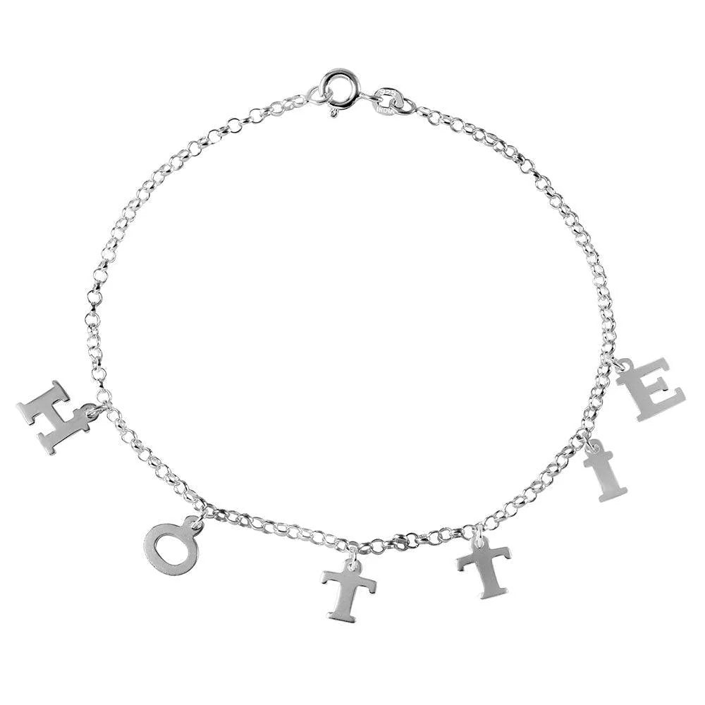 High Polished 925 Sterling Silver HOTTIE Charm Link Bracelet
