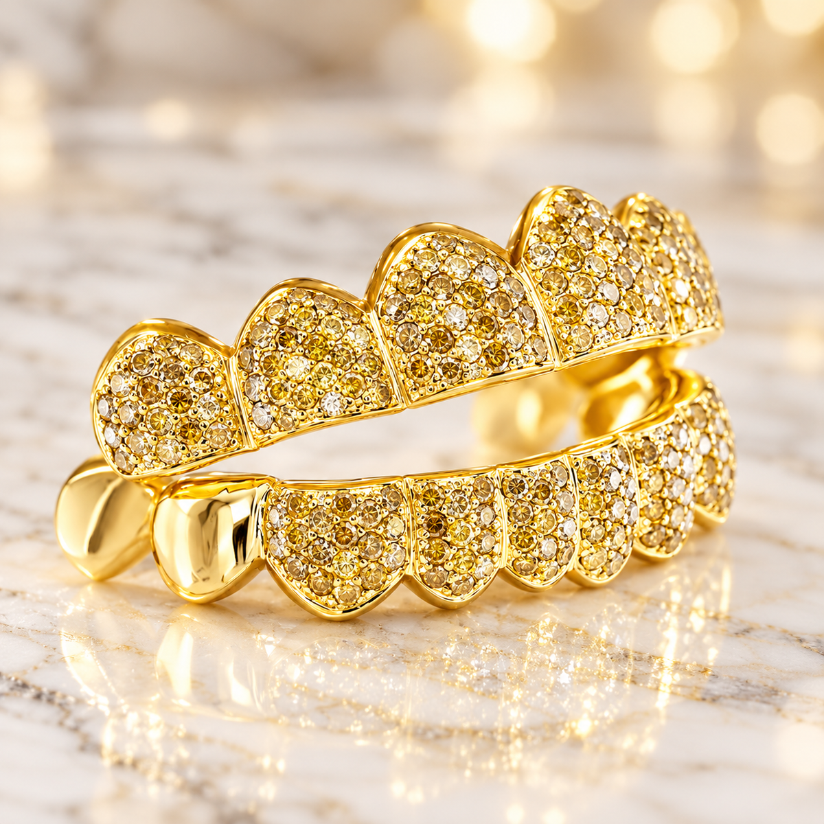 JDWR-S161702-1 -16 Teeth Custom Hand Prong Set Diamond Grill With 2 Solid Gold