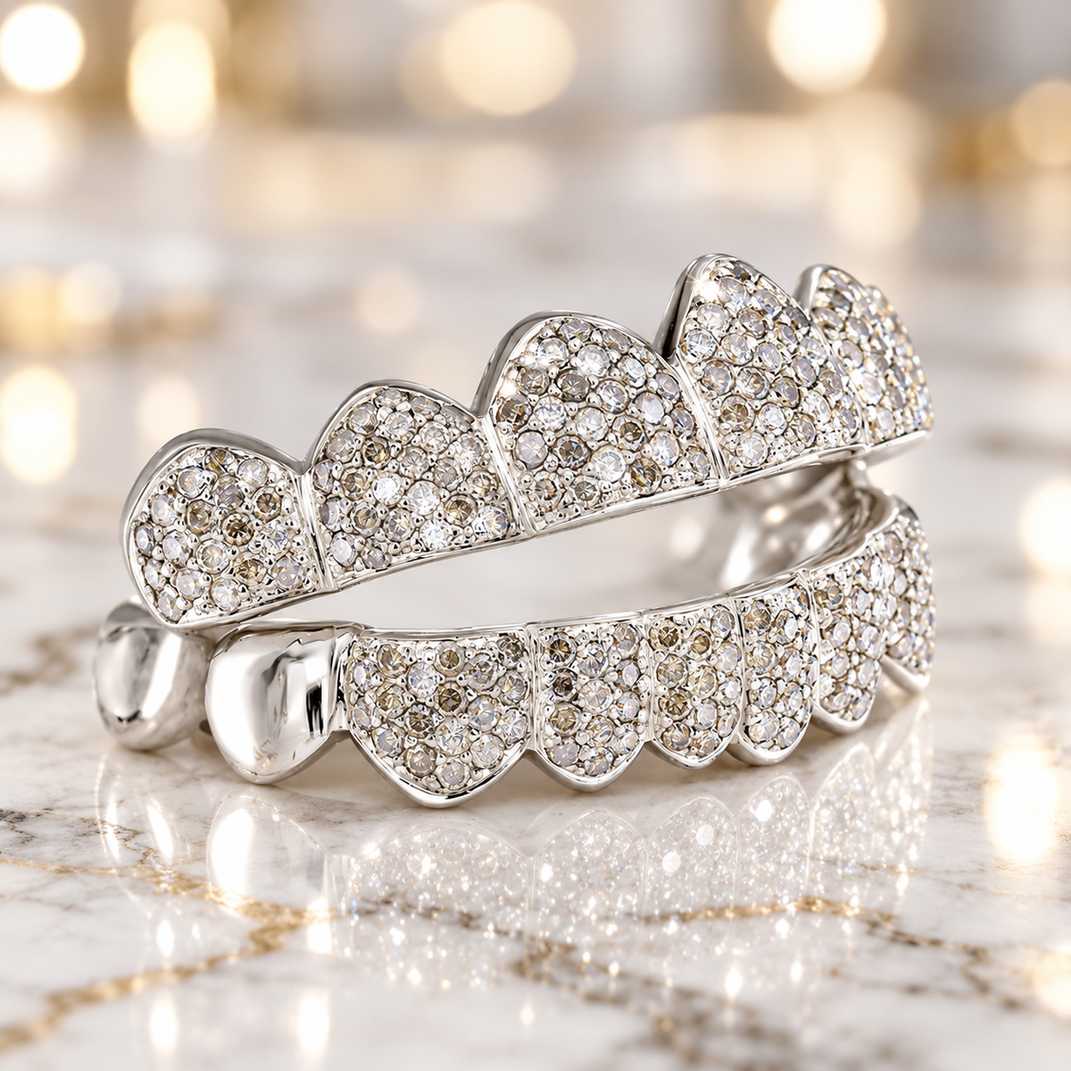JDWR-S161702-1 -16 Teeth Custom Hand Prong Set Diamond Grill With 2 Solid Gold
