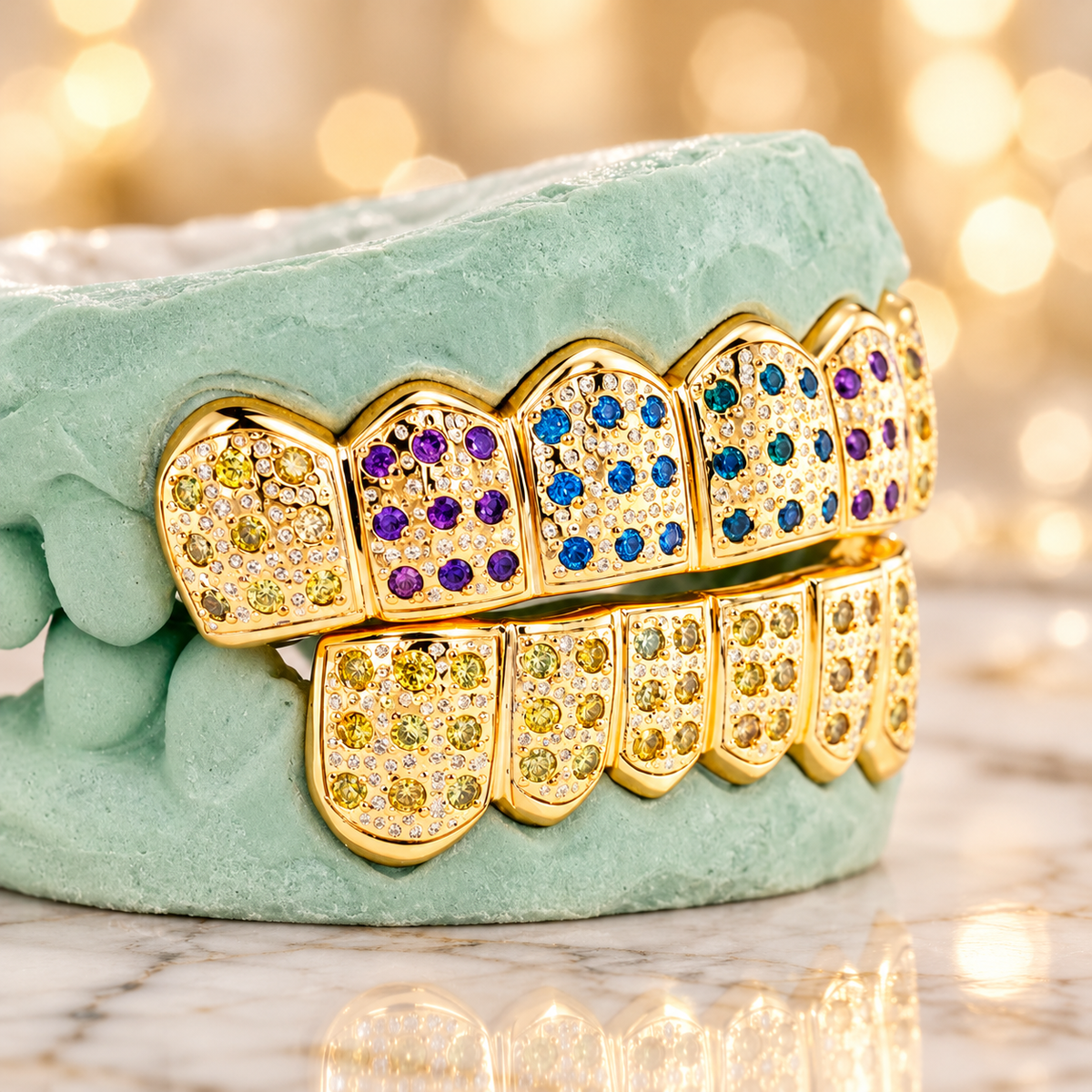 JDWR-C107B- 6 TOP OR 6 BOTTOM MULTI COLOR PAVE SET GRILL