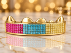 JDWR-S2115- 6 TEETH PRINCESS CUT YELLOW, RED RUBY & BLUE DIAMONDS SET IN I