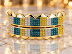 JDWR-S2110 - 6 TEETH BLUE,WHITE & YELLOW PRINCESS CUT HORIZONTAL INVISIBLE