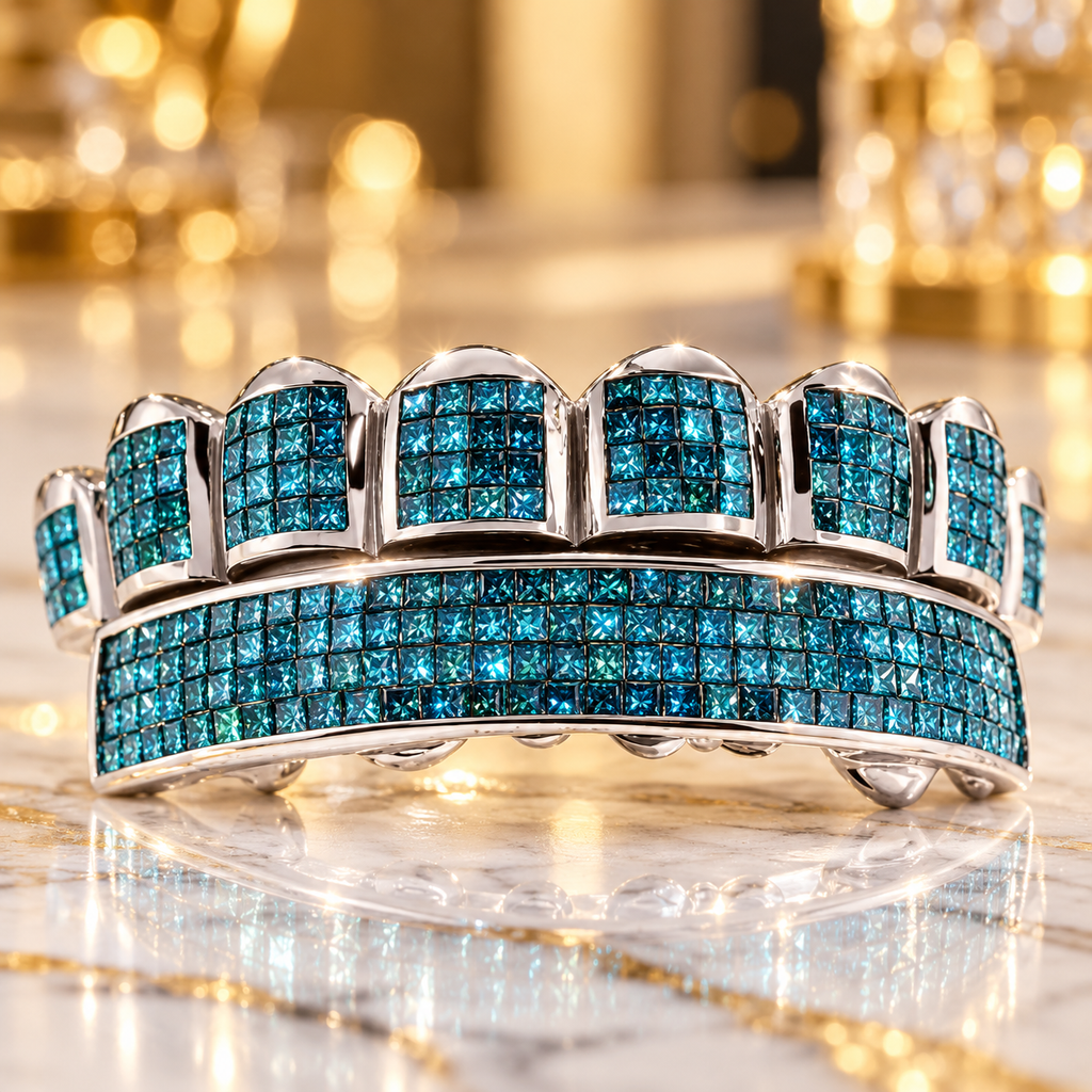 JDWR-S118-BLUE PRINCESS CUT DIAMOND HORIZONTAL INVISIBLE