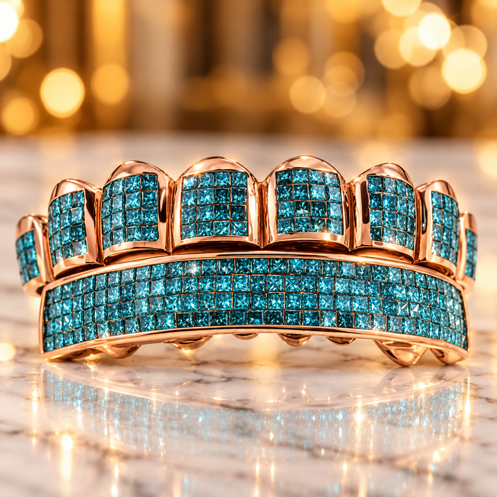 JDWR-S118-BLUE PRINCESS CUT DIAMOND HORIZONTAL INVISIBLE