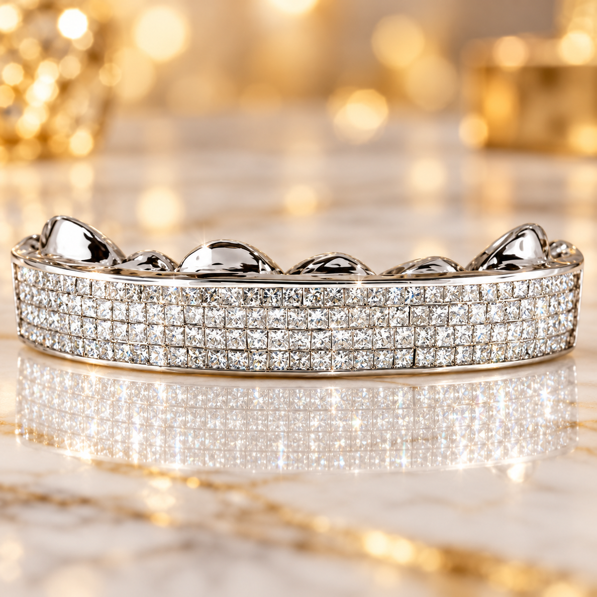 JDWR-TVJ-S110- 6 TEETH HORIZONTAL PRINCESS CUT DIAMOND GRILL