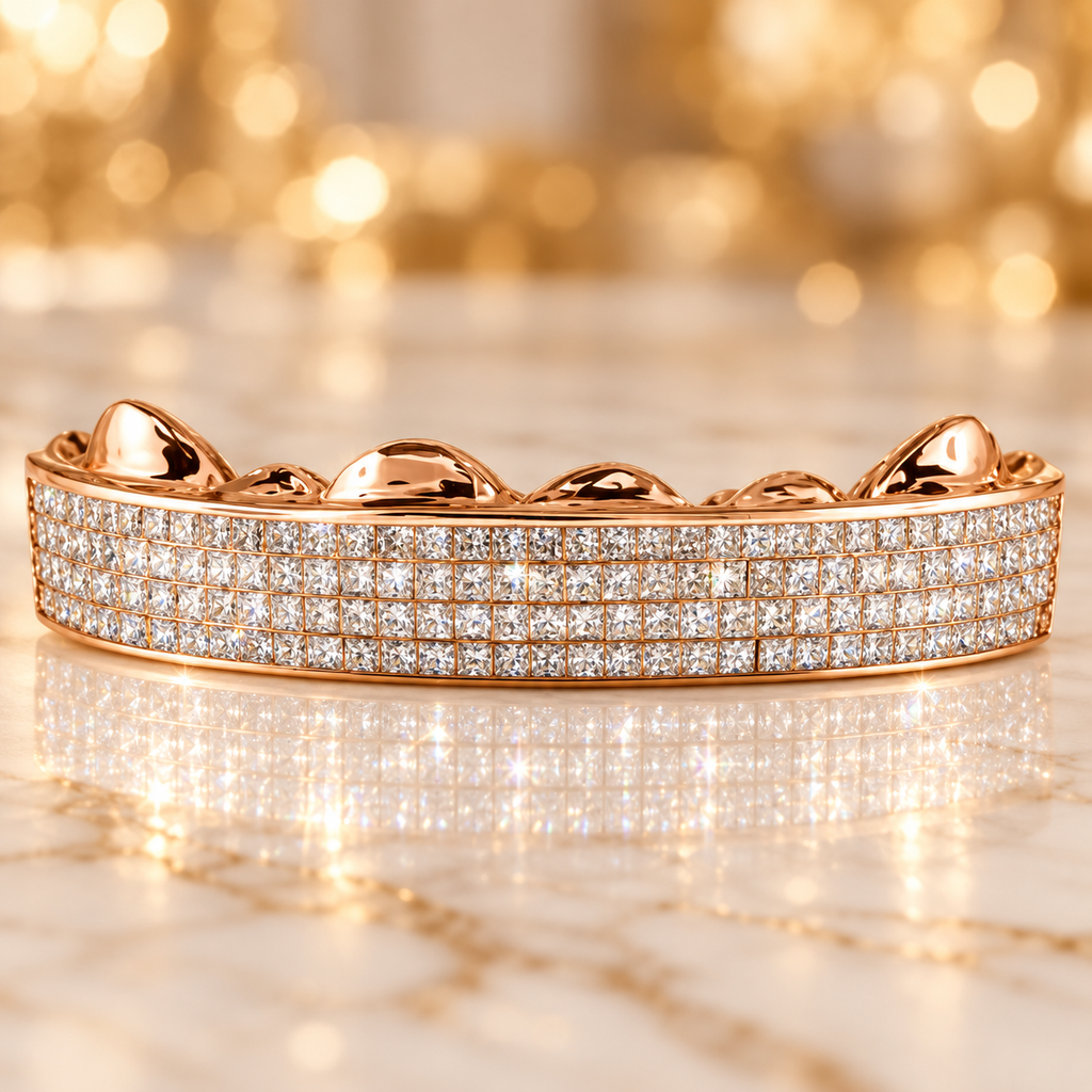 JDWR-TVJ-S110- 6 TEETH HORIZONTAL PRINCESS CUT DIAMOND GRILL