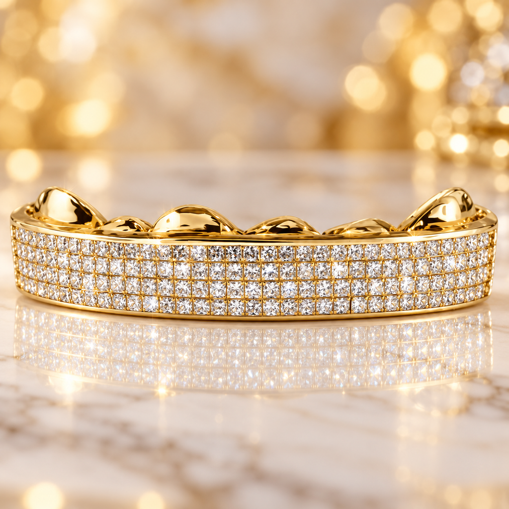 JDWR-TVJ-S110- 6 TEETH HORIZONTAL PRINCESS CUT DIAMOND GRILL