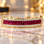 WHITE PRINCESS CUT DIAMONDS AND RED RUBY GRILL [TVJ_S103]